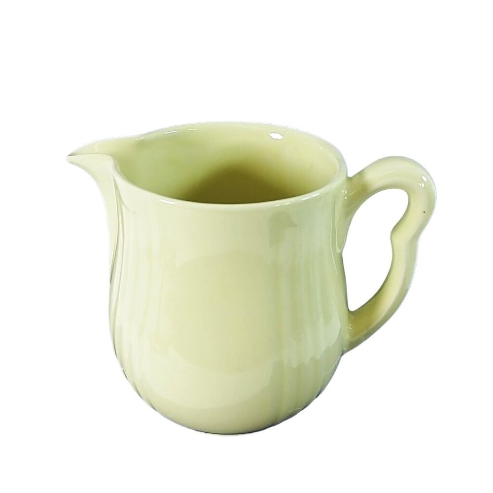 Pitcher Ceramic Vintage Ivory Ribbed Pattern Farmhouse Kitchen Decor 5 3/4" Tall